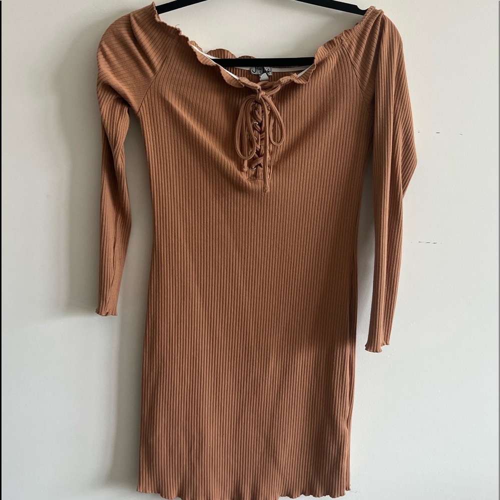 Brown off the shoulder dress